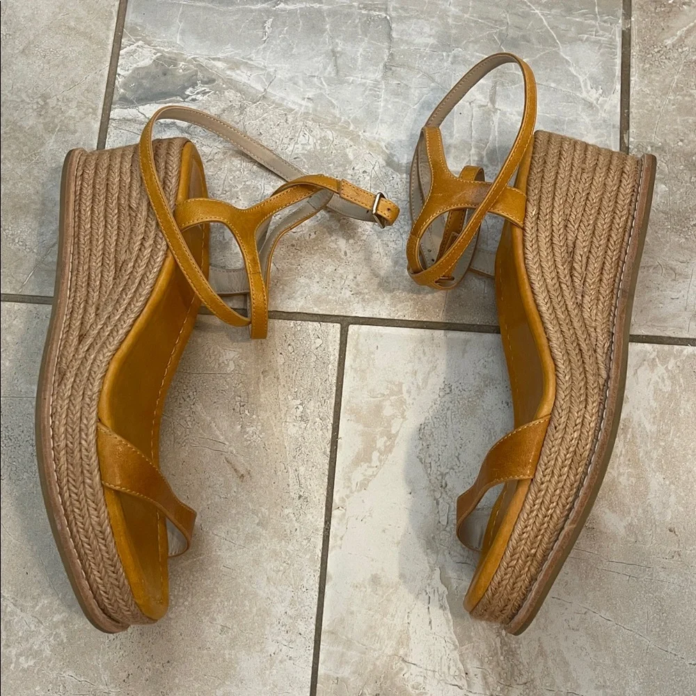 PAIGE Jamie Platform Wedge Espadrille Sandal Mango Leather 8.5
